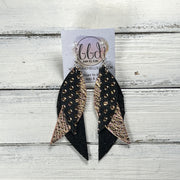 ANDY -  Leather Earrings  ||   <BR> BLACK & ROSE GOLD POLKADOTS, <BR> METALLIC ROSE GOLD PEBBLED, <BR> SHIMMER BLACK