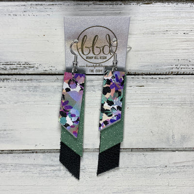 CODY - Leather Earrings  || <BR> PURPLE FLORAL CHEETAH, <BR> SHIMMER MINT, <BR> MATTE BLACK