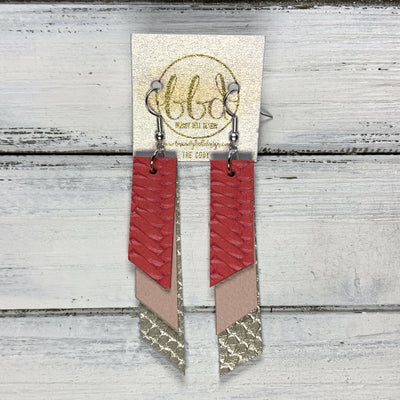 CODY - Leather Earrings  || <BR> SALMON BRAID, <BR> MATTE BLUSH, <BR> METALLIC CHAMPAGEN COBRA
