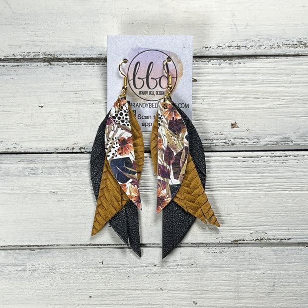 ANDY -  Leather Earrings  ||   <BR> AUTUMN FLORAL, <BR> MUSTARD BRAID, <BR> PEARL NAVY* BLUE