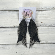ANDY -  Leather Earrings  ||   <BR> SHIMMER PEWTER, <BR> DISTRESSED BLACK, <BR> GRAY & SILVER LEOPARD ANIMAL PRINT