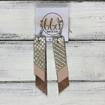 CODY - Leather Earrings  || <BR> METALLIC CHAMPAGNE COBRA, <BR> MATTE BLUSH, <BR> METALLIC ROSE GOLD SMOOTH