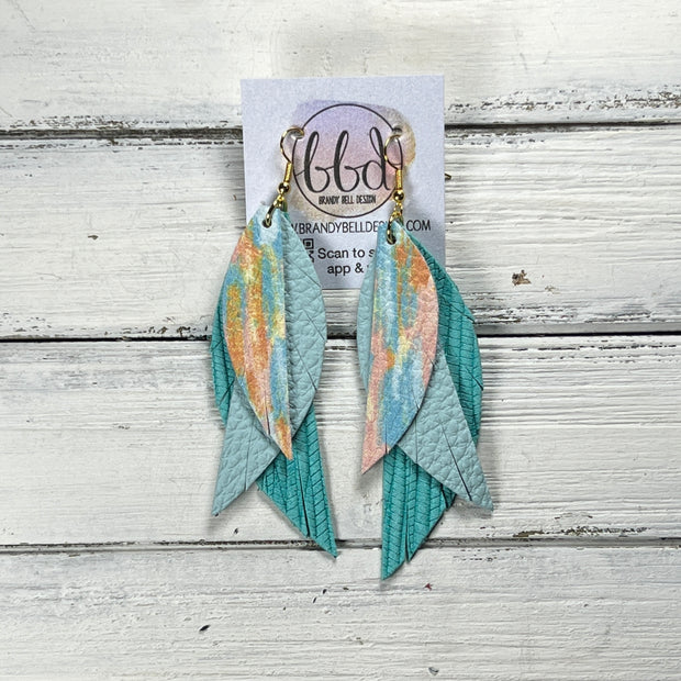 ANDY -  Leather Earrings  ||   <BR> SHERBERT SPLASH, <BR> AQUA MINT, <BR> AQUA PALMS