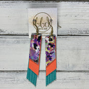 CODY - Leather Earrings  || <BR> PURPLE CHEETAH FLORAL, <BR>NEON ORANGE SAFFIANO, <BR> AQUA PALMS