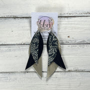 ANDY -  Leather Earrings  ||   <BR> SILVER LACE ON NAVY* BLUE, <BR> METALLIC NAVY BLUE SMOOTH, <BR> METALLIC CHAMPAGNE SMOOTH