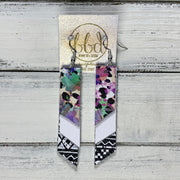 CODY - Leather Earrings  || <BR> PURPLE CHEETAH FLORAL, <BR>MATTE WHITE, <BR> BLACK & WHITE GEOMETRIC