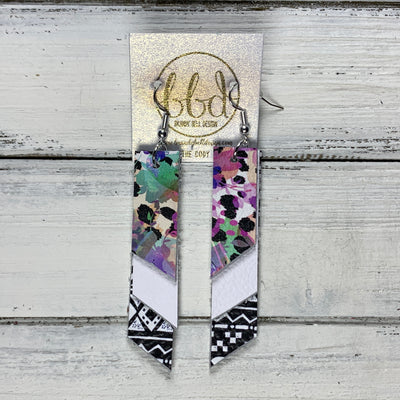 CODY - Leather Earrings  || <BR> PURPLE CHEETAH FLORAL, <BR>MATTE WHITE, <BR> BLACK & WHITE GEOMETRIC