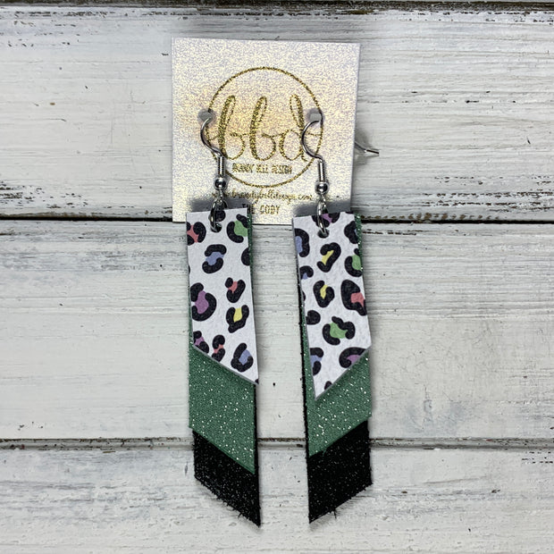CODY - Leather Earrings  || <BR> PASTEL CHEETAH, <BR>SHIMMER MINT, <BR> SHIMMER BLACK