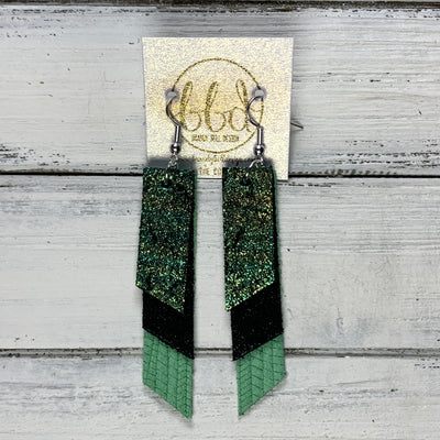 CODY - Leather Earrings  || <BR> SHIMMER IRIDESCENT GREEN/GOLD, <BR>SHIMMER BLACK, <BR> MINT PALMS