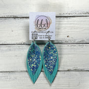 ALLIE -  Leather Earrings  ||   <BR> OCEAN GLITTER (FAUX LEATHER), <BR> AQUA PALMS