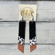 CODY - Leather Earrings  || <BR> MATTE BLACK, <BR> PASTEL CHEETAH, <BR> SALMON PANAMA WEAVE