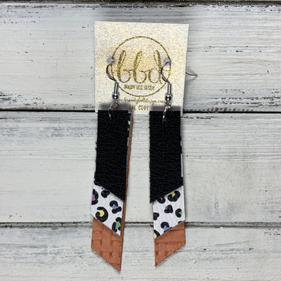 CODY - Leather Earrings  || <BR> MATTE BLACK, <BR> PASTEL CHEETAH, <BR> SALMON PANAMA WEAVE