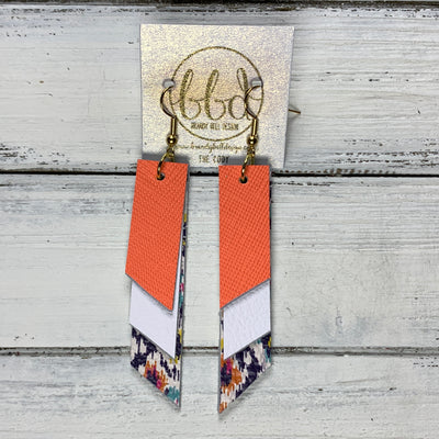 CODY - Leather Earrings  || <BR> NEON ORANGE SAFFIANO, <BR> MATTE WHITE, <BR> MULTICOLOR IKAT