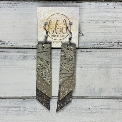 CODY - Leather Earrings  || <BR> CHAMPAGNE WESTERN FLORAL, <BR> SHIMMER CHAMPAGNE, <BR> SILVER STINGRAY