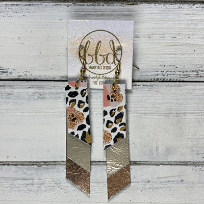 CODY - Leather Earrings  || <BR> CORAL FLORAL CHEETAH, <BR> METALLIC CHAMPAGNE SMOOTH, <BR> METALLIC ROSE GOLD SMOOTH