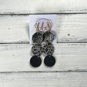 DAISY -  Leather Earrings  ||   <BR> SHIMMER PEWTER, <BR> GRAY & SILVER LEOPARD ANIMAL PRINT, <BR> DISTRESSED BLACK