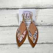 DOROTHY -  Leather Earrings  ||   <BR> PEACH PALMS, <BR> AUTUMN TROPICAL FLORAL, <BR> PEARLIZED TOPAZ