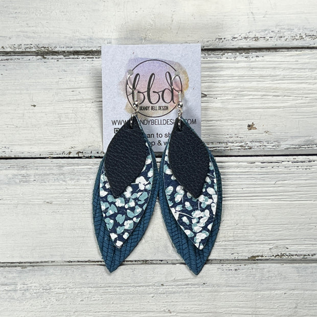DOROTHY -  Leather Earrings  ||   <BR> MATTE NAVY* BLUE, <BR> DITSY BLUE FLORAL, <BR> TEAL PALMS