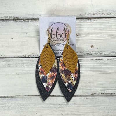 DOROTHY -  Leather Earrings  ||   <BR> MUSTARD BRAID, <BR> AUTUMN FLORAL, <BR> PEARL NAVY* BLUE