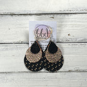 LINDSEY -  Leather Earrings  ||  <BR> SHIMMER BLACK, <BR> METALLIC ROSE GOLD PEBBLED, <BR> BLACK & ROSE GOLD POLKADOTS