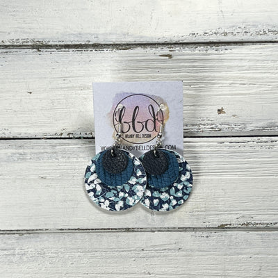 GRAY -  Leather Earrings  ||   <BR> MATTE NAVY* BLUE, <BR> TEAL PALMS, <BR> DITSY BLUE FLORAL