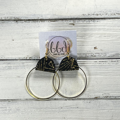 JULIA - Leather Earrings OR Necklace ||   BLACK & METALLIC GOLD CHINESE FAN (* 3 options available)