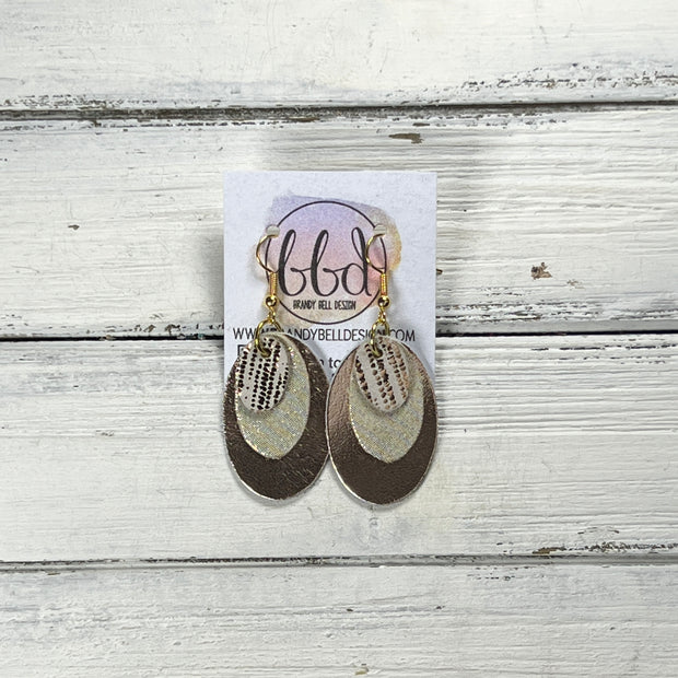 DIANE -  Leather Earrings  ||  <BR> ROSE GOLD SANDS, <BR> SHIMMER GOLD, <BR> METALLIC ROSE GOLD SMOOTH