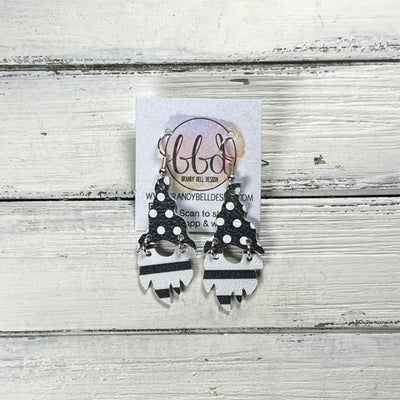 GNOME -  Leather Earrings  ||   <BR> BLACK & WHITE POLKADOTS, <BR> BLACK & WHITE STRIPE