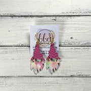 GNOME -  Leather Earrings  ||   <BR> PINK BRAID, <BR> PINK TIE DYE