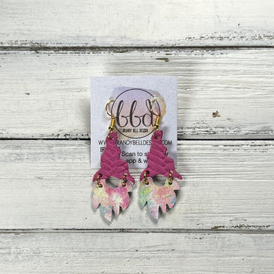 GNOME -  Leather Earrings  ||   <BR> PINK BRAID, <BR> PINK TIE DYE