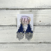 GNOME -  Leather Earrings  ||   <BR> COBALT BLUE BRAID, <BR> METALLIC SILVER SAFFIANO