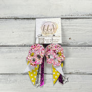 FANCY SKULL -  Leather Earrings  ||   <BR> TAFFY PINK CHUNKY GLITTER (LEATHER ON THICK CORK), MATTE WHITE, YELLOW WITH WHITE POLKADOTS, METALLIC NEON PINK PEBBLED