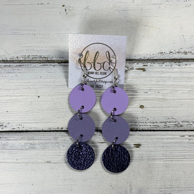 DAISY -  Leather Earrings  ||  MATTE LILAC SMOOTH, <BR> MATTE LAVENDER, <BR> METALLIC NAVY BLUE PEBBLED