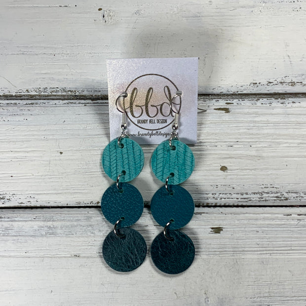 DAISY -  Leather Earrings  ||  AQUA PALMS, <BR> MATTE DARK TEAL, <BR> DISTRESSED TEAL