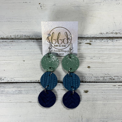 DAISY -  Leather Earrings  ||  SHIMMER MINT GREEN, <BR> TEAL PALMS, <BR>  *NAVY BLUE BRAID