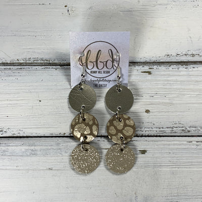 DAISY -  Leather Earrings  ||  METALLIC CHAMPAGNE SMOOTH, <BR> METALLIC CHAMPAGNE ANIMAL PRINT, <BR>  SHIMMER CHAMPAGNE