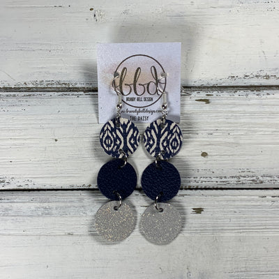 DAISY -  Leather Earrings  ||  NAVY SHIBORI, <BR>  MATTE NAVY BLUE*, <BR> SHIMMER ROSE GOLD