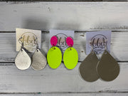 BELLA -  Leather Earrings ON POST || SHIMMER ROSE GOLD, <BR>  NAVY SHIBORI