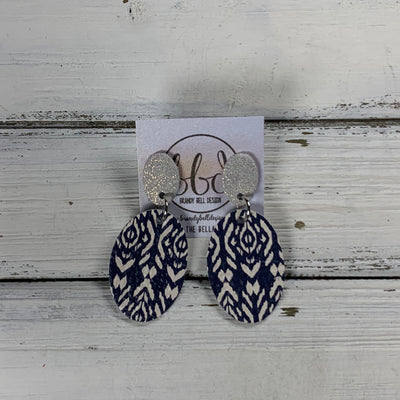 BELLA -  Leather Earrings ON POST || SHIMMER ROSE GOLD, <BR>  NAVY SHIBORI