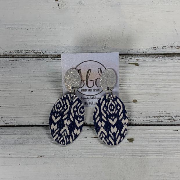 BELLA -  Leather Earrings ON POST || SHIMMER ROSE GOLD, <BR>  NAVY SHIBORI