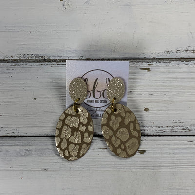 BELLA -  Leather Earrings ON POST  ||  SHIMMER CHAMPAGNE, <BR> METALLIC CHAMPAGNE ANIMAL PRINT
