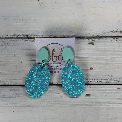 BELLA -  Leather Earrings ON POST ||  MATTE AQUA MINT SMOOTH, <BR> AQUA GLITTER (ON CORK)