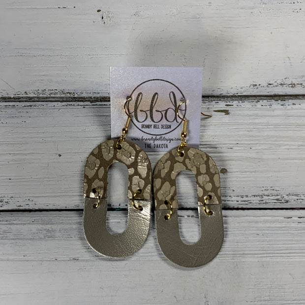 DAKOTA -  Leather Earrings  ||  METALLIC CHAMPAGNE ANIMAL PRINT, <BR> METALLIC CHAMPAGNE SMOOTH
