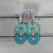 DAKOTA -  Leather Earrings  ||  MATTE AQUA MINT SMOOTH, <BR> AQUA GLITTER (ON CORK)