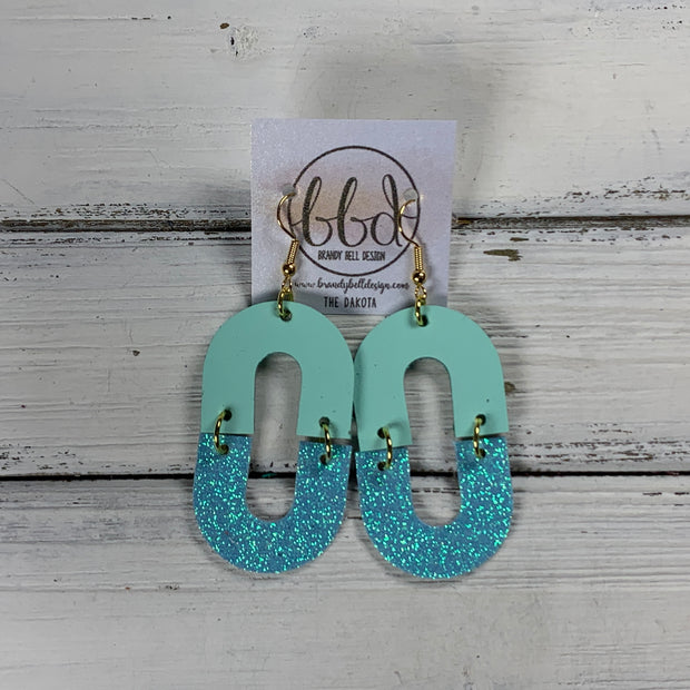 DAKOTA -  Leather Earrings  ||  MATTE AQUA MINT SMOOTH, <BR> AQUA GLITTER (ON CORK)
