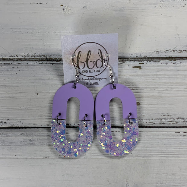 DAKOTA -  Leather Earrings  ||  MATTE LILAC SMOOTH, <BR> IRIDESCENT GLITTER (ON CORK)