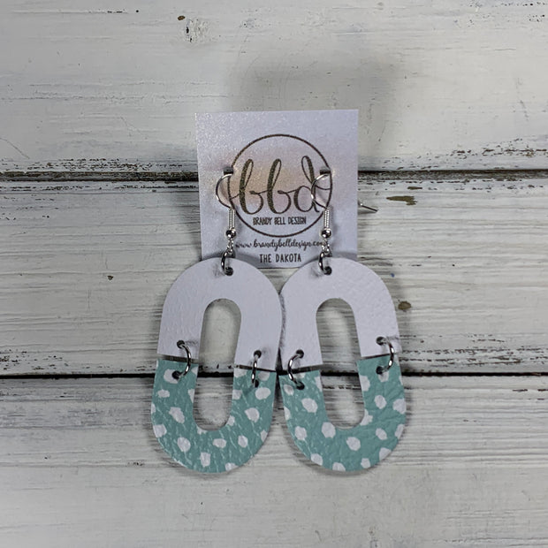 DAKOTA -  Leather Earrings  ||  MATTE WHITE, <BR> DUSTY AQUA DOTS