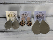 LUNA -  Leather Earrings ON POST  ||  MATTE BLUSH PINK, <BR> CARAMEL CHEETAH