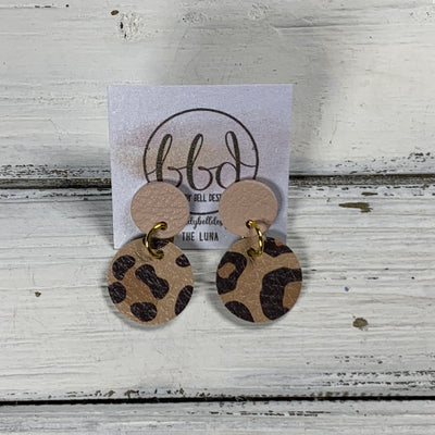 LUNA -  Leather Earrings ON POST  ||  MATTE BLUSH PINK, <BR> CARAMEL CHEETAH