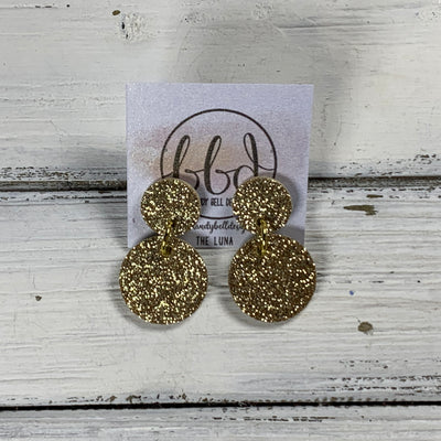 LUNA -  Leather Earrings ON POST  ||  GOLD GLITTER (ON CORK)